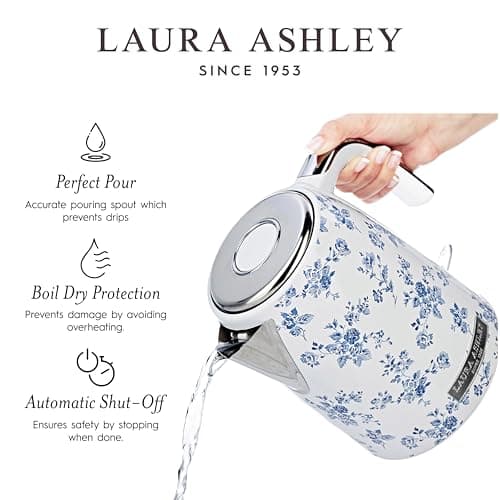 Laura Ashley Stainless Steel Electric Kettle 1.7 Liter - 1500W Rapid Boil Electric Kettles for Boiling Water - Electric Tea Kettles Automatic Shut Off - Overheat & Boil Dry Protection Jug Kettle 7
