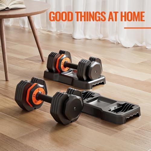 VEICK 25 lbs Pair Adjustable Dumbbell Set, Fast Adjust with Turning Handle for Men Women, Black Dumbbell for Home Gym Full Body Workout Fitness 7