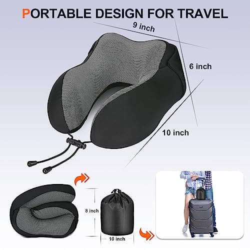 Cirorld Neck Pillow for Travel, Memory Foam Travel Pillow with Hood, Adult Airplane Pillow for Head Rest Neck Support, Portable Pillow for Office Cars Trains Long Flights Sleeping (Black) 5