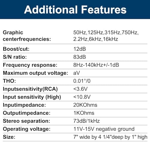 TOPSTRONGGEAR TSG7EQ 7-Band Car Audio Graphic Equalizer with Front 3.5mm Aux Input, High Voltage RCA Outputs and High Level Speaker Inputs 6