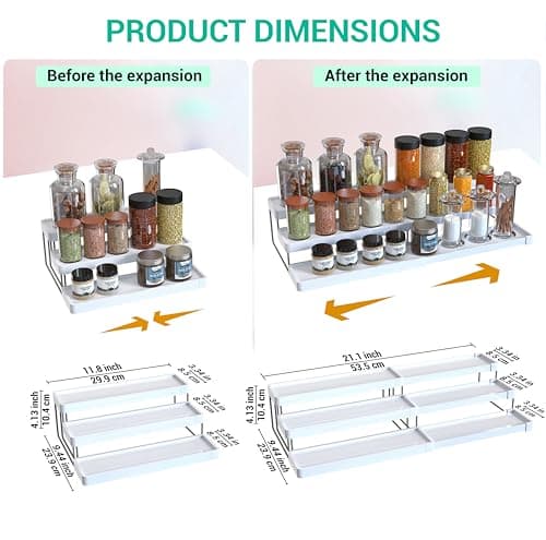 YAN & HIN Expandable Spice Rack - Cabinet Organizer and Seasoning Organizer for Kitchen - Adjustable Storage Solution for Countertops and Shelves - Durable and Versatile Design 5
