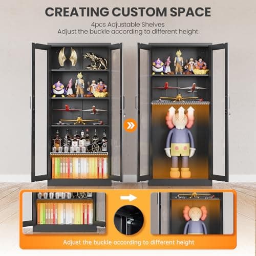 AFAIF Locking Display Cabinet with Glass Door, 71”H Metal Curio Cabinets with Adjustable Shelves, Black Liquor Caninet Display Case for Living Room, Collectibles, Clinic, Home - Assembly Required 5