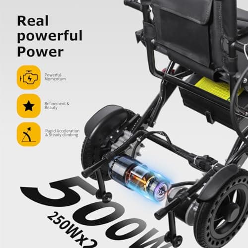 Adult Electric Wheelchair Lightweight Foldable Transport Chair Ultra Lightweight Folding (Only 48 lbs) 20+ Km Travel Distance (Black) for Limited Mobility 8