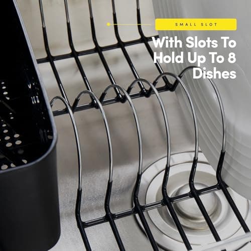 Sweet Home Collection 2 Piece Dish Drying Rack Set Drainer with Utensil Holder Simple Easy to Use Fits in Most Sinks, 14.5" x 13" x 5.25", Black 5