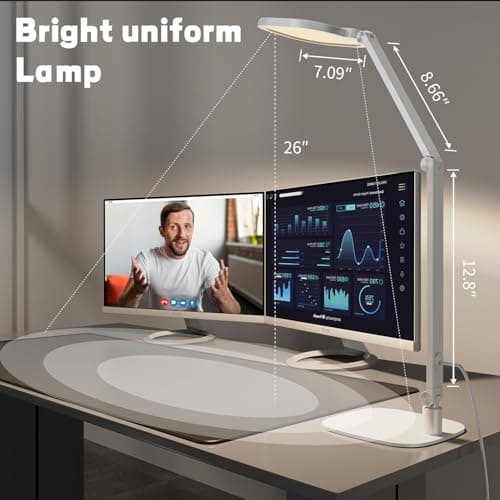 LED Desk Lamp for Home Office, Desk Light for Video Call, 3 Color Temperature 10 Brightness Computer Light, Dimmable Led Desk Light with Memory & Timer Func, Metal Swing Arm Architect Desk Lamp White 6