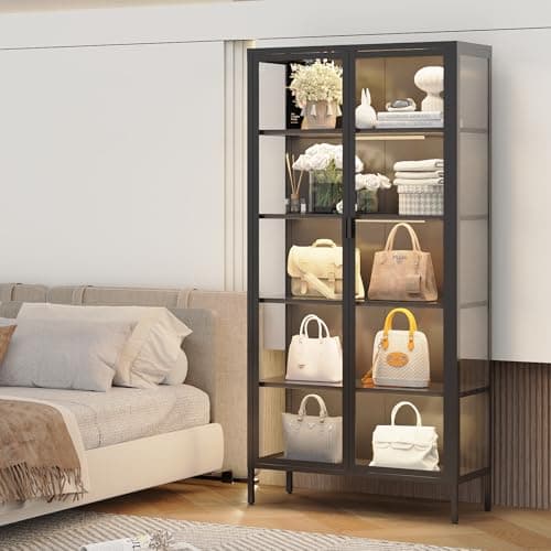 Rumetol 71" H Display Cabinet with Glass Doors,Display Case with LED Sensor Lights,Glass Display Cabinet with Adjustable Shelves and Feet,Display Cabinets for Living Room/Bedroom/Kitchen 7