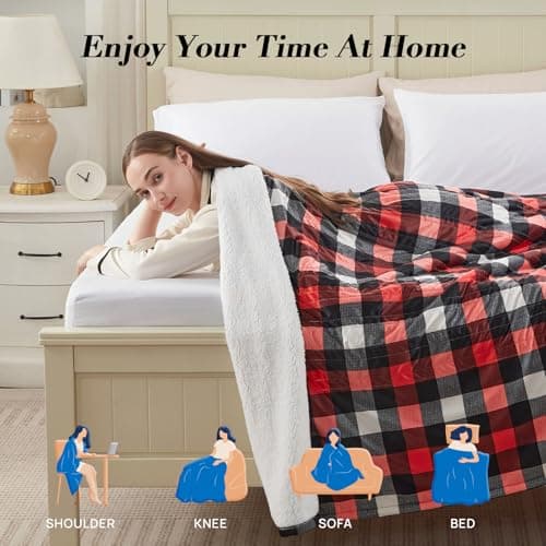 Westinghouse Electric Blanket, Plaid Sherpa Heated Blanket, 10 Heating Levels & 1-12 Hours Time Settings, Red, 62"x84" Twin Size 6