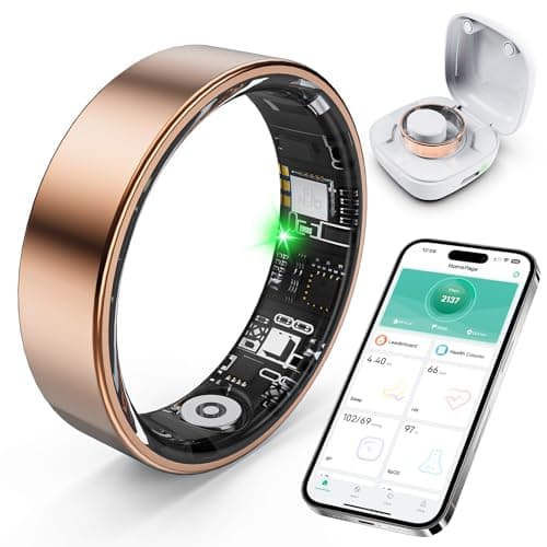 SARUNN ER Smart Ring with Sleep Monitoring, Step Counting, Heart Rate, Blood Oxygen, Blood Pressure for iPhone and Android, No Subscription Fee, IP68 Waterproof Health Tracker (Rose Gold, 7)