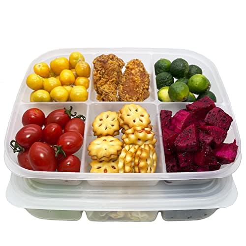 TeTeBak Bento Box - 6-Compartment Reusable Bento Lunch Box for School, Work, and Travel, Food Prep Containers, Snack Containers for Kids, Portion Control Bento Lunch Box for adult, Set of 2, Clear