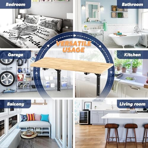 Ultrawall Wall Mounted Folding Workbench, Heavy Duty Foldable Work Table, Collapsible Desk for Workshop, Garage, Office, Home, Holds Up to 550 lb, 47.2" 5