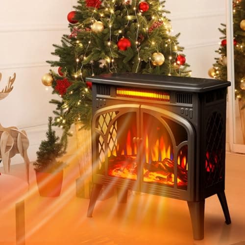 ZAFRO 24-inch Electric Fireplace Heater, 5100 BTU Freestanding Portable Electric Fireplace Stove with Remote Control & Timer, Adjustable Flame Color, 500W/1500W, Black 6