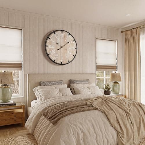 Vantic Farmhouse 24 Inch Extra Large Decorative Wall Clock with Metal Circle, Oversized Wood Wall Clock with Large Roman Numeral for Living Room, Bedrooms and Offices, Silent and Battery Operated 7
