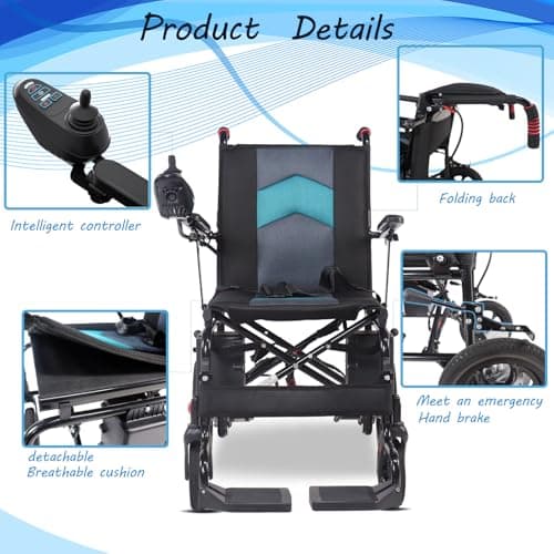 Electric Wheelchair,All Terrain Motorized Wheelchair for Seniors,Long Range Lightweight Foldable Electric Wheelchair15 Mile Range, 500W Motor 5