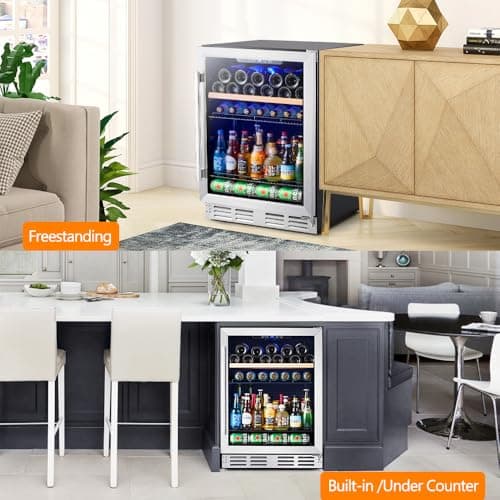Kalamera Mini Fridge Beverage and Wine Cooler Built-in or Freestanding - 118 Cans & 16 Bottles Capacity Wine Refrigerator Cooler 7