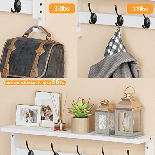 AMBIRD Coat Rack Wall Mount with Shelf, 28.9 Inches Coat Hooks Wall Mounted with 5 Hooks, Hat Wall Hooks for Hanging in Entryway, Living Room, Bathroom, Bedroom (White, 28.9 * 4.5 inches) 6