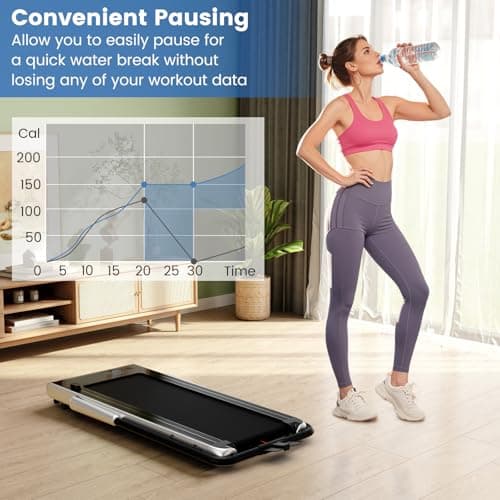 Goplus 2 in 1 Folding Treadmill, 340 LBS Capacity Walking Pad with Handle Bar, Under Desk Treadmill with Apps, Remote Control, LED Display, Foldable Portable Treadmills for Home Small, Office (Silver) 6
