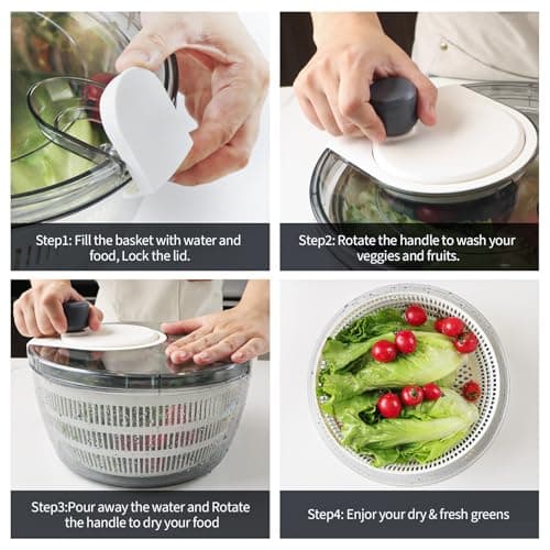 Cambom Salad Spinner Lettuce Spinner, Wash, Spin & Dry Salad Greens, Vegetable Washer Salad Dryer With Rotary Handle for Fruits & Vegetables, High Efficiency Vegetable Spinner Kitchen Gadget 3Qt White 7