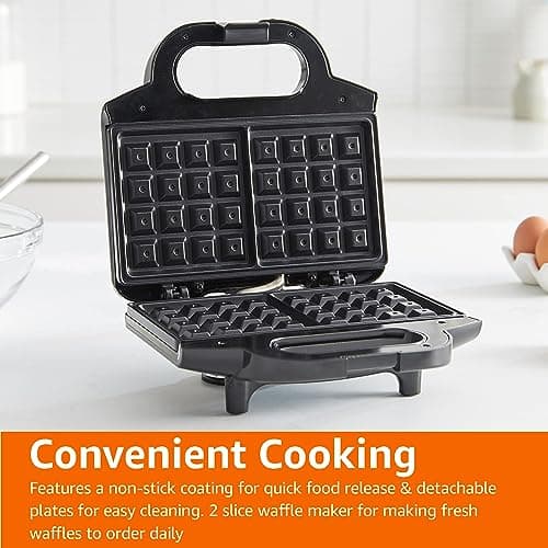 Amazon Basics 2-Slice Waffle Maker with Non-Stick Coating, Easy to Clean, 700W, Black 7