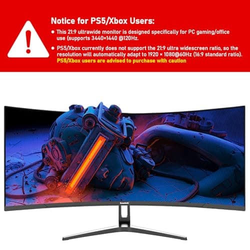 Gawfolk 34 Inch Ultrawide Curved 120Hz Gaming Computer Monitor 1500R PC screen 21:9 UWQHD (3440x1440) ,G-Sync,128%sRGB,178° Viewing Angle,HDMI、Display Port,Compatible with wall mounting 75×75MM- Black 2
