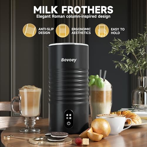 Electric Milk Frother Handheld Bundle,4 in 1 Automatic Milk Frother and Steamer Set,Cold Foam Maker Set for Hot Chocolate,Latte,Cappuccino and Macchiato (Black01) 8