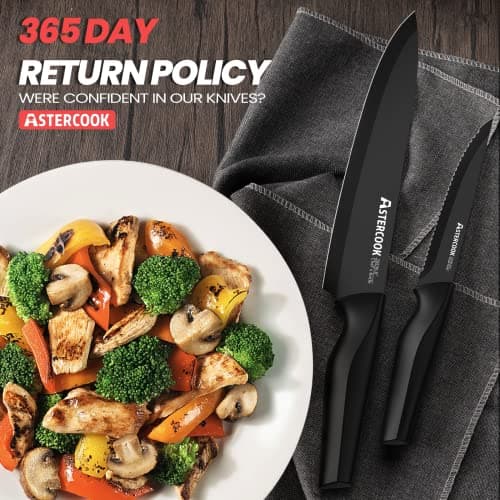 Knife Set, Astercook 21 Pieces Knife Sets for Kitchen with Block, Dishwasher Safe Kitchen Knife Set with Built-in Sharpener, German Stainless Steel Black Knife Block Set 6