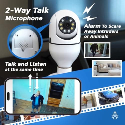 Sight Bulb Security Camera, Two Way Talk 1080P HD Video WiFi Smart Camera, Indoor Outdoor Night Vision 360 Degree Motion Detection with SD Card (Pack of 2) 7