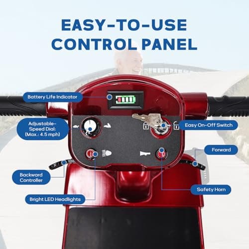 RKRYL Mobility Scooter for Seniors - 3 Wheels Mobility, 15Miles Long Range, Compact Heavy Duty Mobile for Travel, Adults, Elderly, Removable Battery, with Headlight, Charger & Basket 5