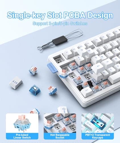 Wireless Gaming Keyboards Gasket Mechanical Keyboard | 75% Wireless Keyboard | Three-Mode Wireless (Bluetooth /2.4G/USB-C) | Hot-Swappable | Five-Layer Muffler Filling | Knob +RGB Backlit-White 5