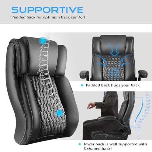 VITESSE Executive Office Chair,Heavy Duty Chair with Flip up Armrest,Ergonomic High Back Computer Gaming Chairs Home Office 400lbs, Big and Tall Office Chair with Lumbar Support（Black） 6