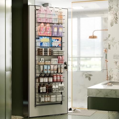 Fixwal 9-Tier Over the Door Pantry Organizer, Metal Hanging Spice Rack Storage Shelves with Adjustable Baskets for Kitchen, Black 6