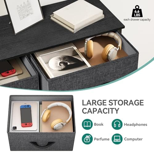 YITAHOME Dresser for Bedroom, Double Dresser with 8 Drawers, Storage Tower with Fabric Bins, Chest of Drawers for Closet & Living Room (Black Wood Grain) 5