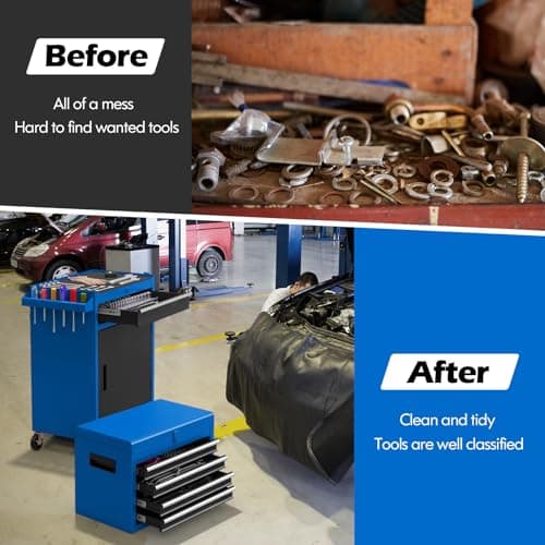 Goplus Tool Chest, 5-Drawer Rolling Cabinet with Detachable Top Toolbox, Lockable Wheels, Lock Bar, Protective Liner & Tool Rack, Metal Storage Cart for Garage Workshop 8