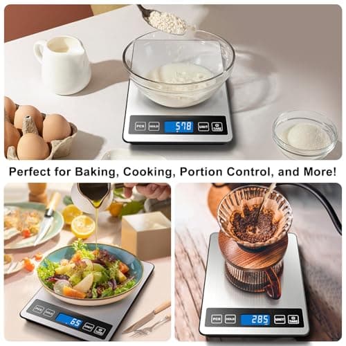 Fuzion Food Scale, 1g/0.1oz Digital Kitchen Scale - 22lb, 7 Units, Tare & PCS, Rechargeable Power, Tempered Glass & Stainless Steel - Food Weight Scale Grams and Ounces for Cooking, Baking 7