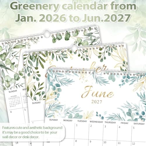 GuassLee Vertical Wall Calendar 2026-2027, 18-Month Hanging Calendar Jan. 2026 to Jun. 2027, 14" x 11" Monthly Planner Wall with Thick Paper, Plant Design for Office School Home Teacher Organizing 5