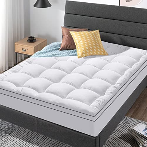 King Size Mattress Topper for Back Pain, Cooling Extra Thick Mattress Pad Cover with 8-21 inch Deep Pocket, Plush Pillow Top Mattress Topper Overfilled with Down Alternative, King Size, White 7
