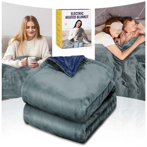 Qfun Electric Heated Blanket Throw - Luxury Soft Fast Heating Throw Blanket with 6 Heat Settings & Auto Shut-Off, Over-Heat Protection, 71"x40"Large Size Warm Flannel Winter Blanket Gift for Women Men