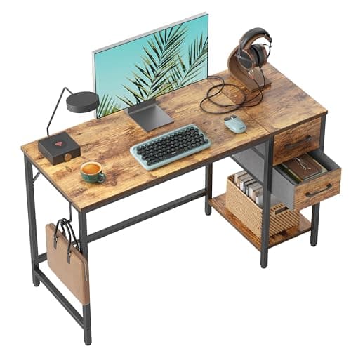 CubiCubi Computer Desk with 2 Drawers, 40 Inch Small Home Office Desk Study Writing Table, Rustic Brown