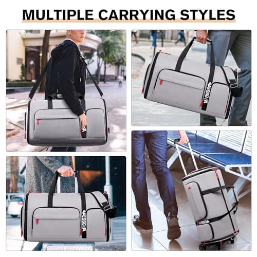 Vessgra Rolling Garment Bags for Travel, Garment Bag with Wheels, Convertible Garment Duffel bag, Carry On Garment Bag with Shoe Compartment, Rolling Duffel Bag with Detachable Trolley System-Grey 8
