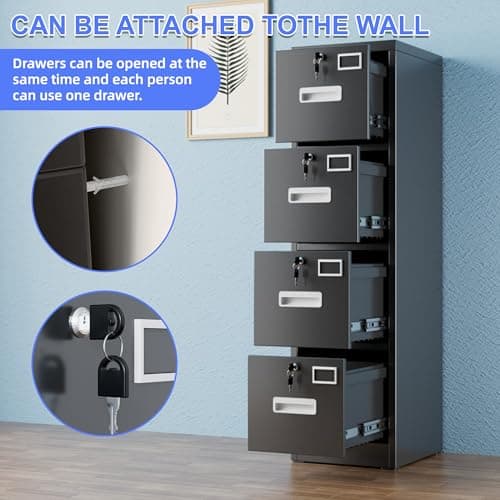 SUXXAN 4 Drawer File Cabinet, Metal Vertical File Cabinet with 4 Lock,Office Home File Cabinet with Name Card Holder for A4 Letter/Legal Size, 14.96" W x 17.72" D x 55.2" H, Assembly Required(Black) 6