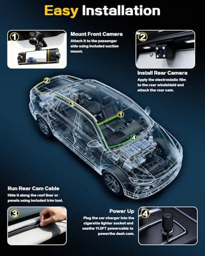 4K+1080P*3 FHD Dash Cam, 5GHz WiFi & App Control, 4 Channel 360° Car Camera Front Rear Inside & Left Right, G-Sensor, 8 IR Lamps Night Vision, 24H Parking Mode, Loop Recording, Includes 64GB SD Card 9