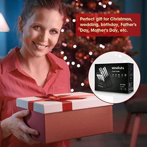 MOSFiATA Japanese Stainless Steel Knife Set, 17 Pcs with Block, Knife Sharpening Rod, Dishwasher Safe, Dad Birthday Gift 8