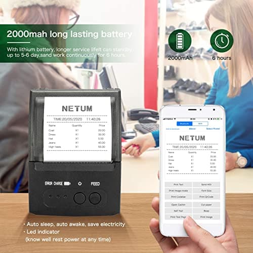 NETUM Bluetooth Receipt Printer, Portable 58mm Mini Thermal Pos Printer, Compatible with Android/Windows 5