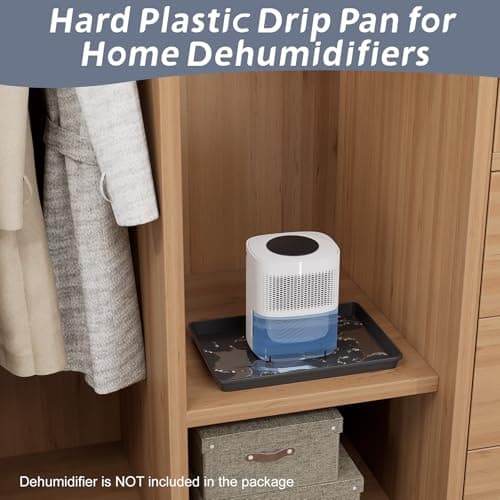 Flamorrow Dehumidifier Mat, Hard Plastic Drip Pan for Home and Basement Dehumidifiers, Dehumidifier Tray with Raised Edge for Leaks, Prevents Water from Pooling Underneath, Black, 13"x9" 9