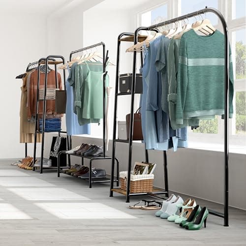 Simple Houseware Heavy Duty Clothing Garment Rack with 4 Shelves, Portable Closet Organizer for Hanging Clothes, Black 6