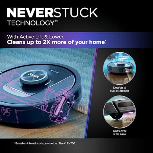 Shark PowerDetect Self-Empty Robot Vacuum with NeverStuck Technology, Auto Deep-Clean Carpets & Hardfloors, XL 60 Day Capacity HEPA Bagless Base Neutralizes Odors, for Pet Hair, Black (AV2820AE) 10