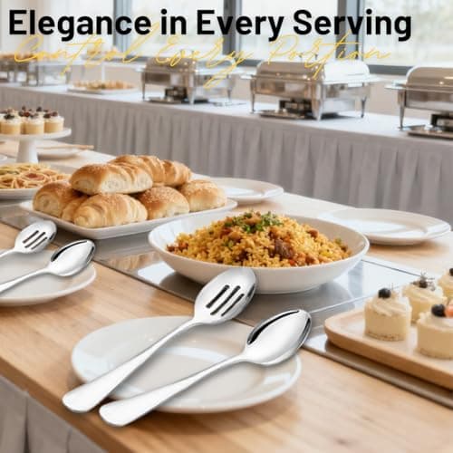 VIVANI 4-Piece Stainless Steel Buffet Serving Spoons Set, Include 2 Serving Spoons and 2 Slotted Spoons, Dishwasher Safe for Buffet, Catering and Party, 8.5 Inches 5