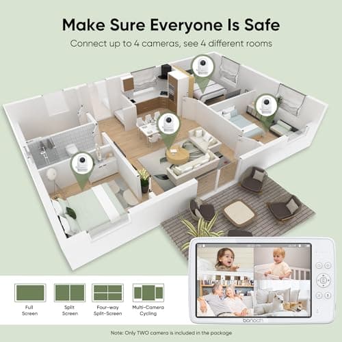 bonoch MegaView Baby Monitor, 10" Video Monitor with 2 Cameras, 10000mAh Battery, Quad Split Screen Baby Monitor with Camera and Audio, VOX Mode, Auto Night Vision, Remote PTZ, Hack Proof 5