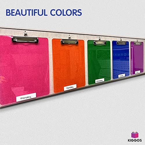 Kiggos 25 Transparent Colored Clipboards Bulk for Classroom Office Plastic Clipboard Low Profile Kids Clip Boards Standard Letter Size Holds 100 Sheets Hanging Hook Colorful Clip Board 5