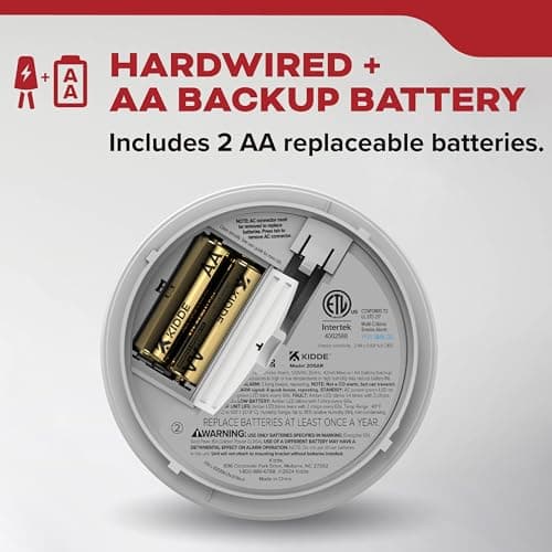 Kidde Smoke Detector, Hardwired with AA Battery Backup, Interconnectable, LED Warning Lights, 85 dB Alarm, 5-inches 2