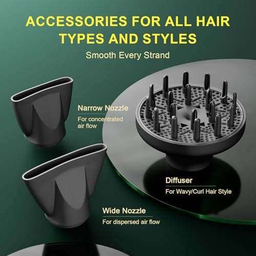 Hair Blow Dryer with Ionic Systems,Diffuser Hair Dryer with & 2 Nozzles,2200W Professional Blow Dryer Powerful Motor for Quick Dry,Hair Dryers for Women and Men,Cool Shot Feature 6
